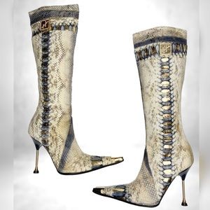 Hamlet Couture Cobra Gold Flake Heeled Boots 37